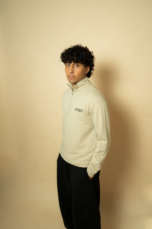BEIGE QUARTER ZIP SWEATSHIRT