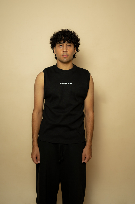 BLACK RIBBED COTTON TANK TOP