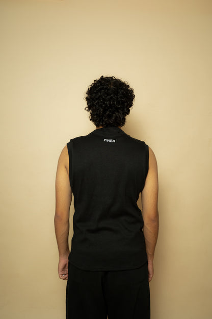 BLACK RIBBED COTTON TANK TOP