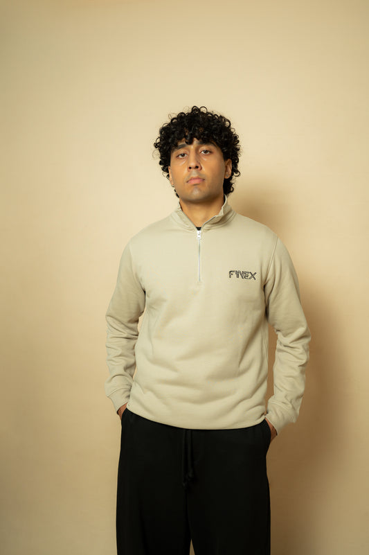 BEIGE QUARTER ZIP SWEATSHIRT