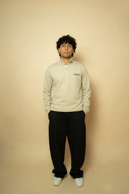BEIGE QUARTER ZIP SWEATSHIRT
