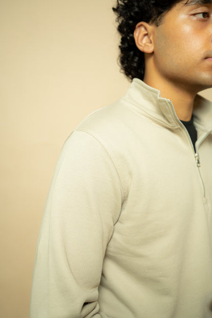 BEIGE QUARTER ZIP SWEATSHIRT